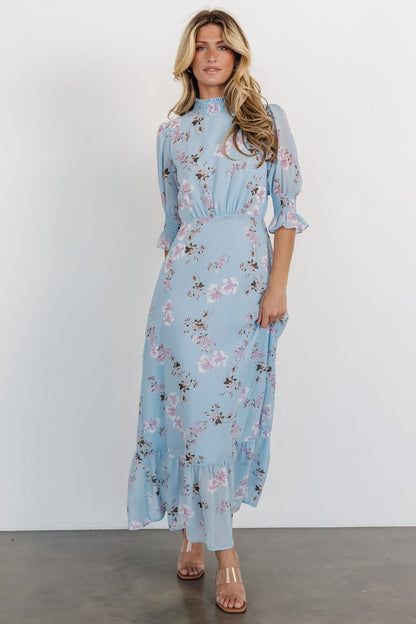 Marie Mock Neck Maxi Dress | Sky Blue Floral - Baltic Born