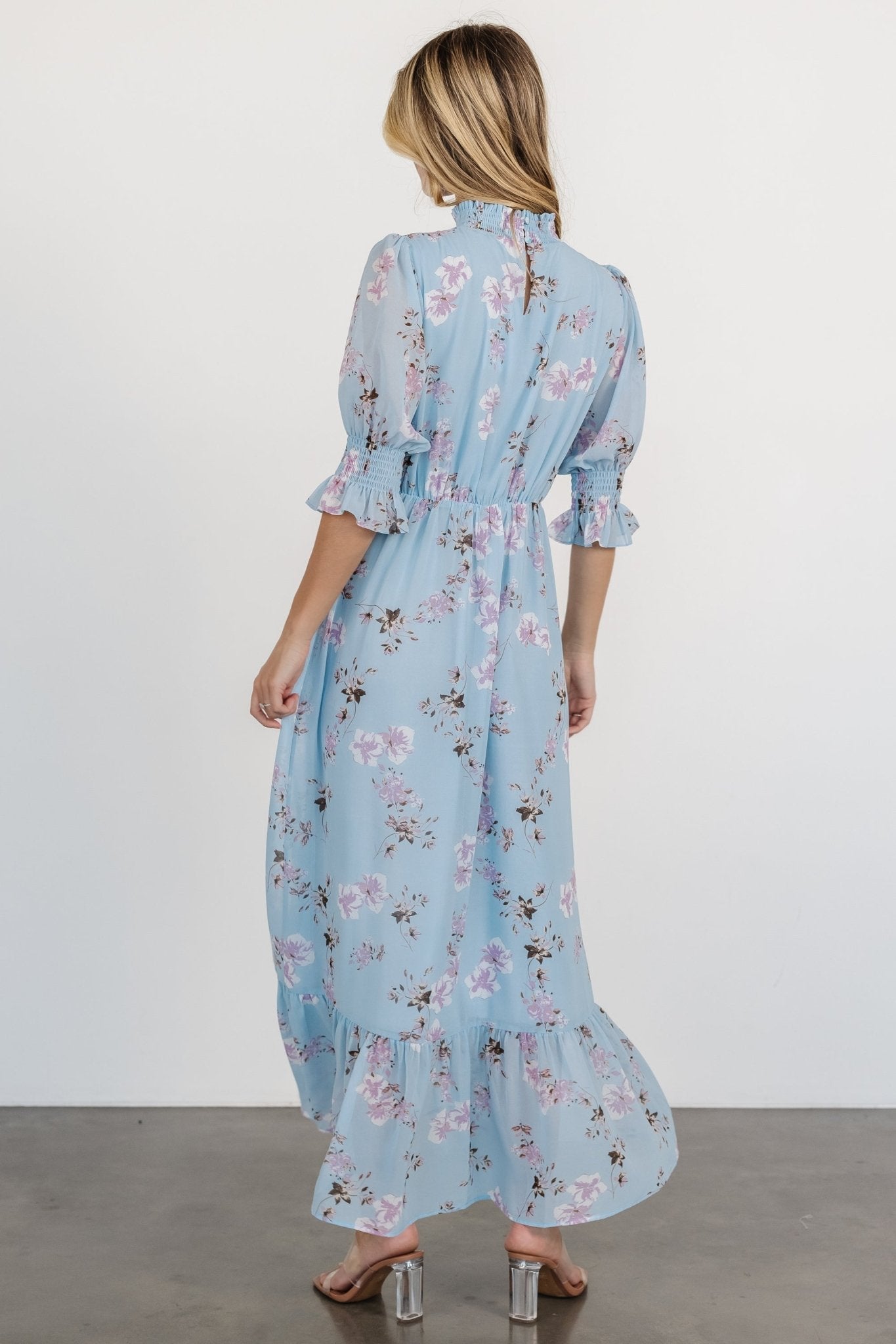 Marie Mock Neck Maxi Dress | Sky Blue Floral - Baltic Born