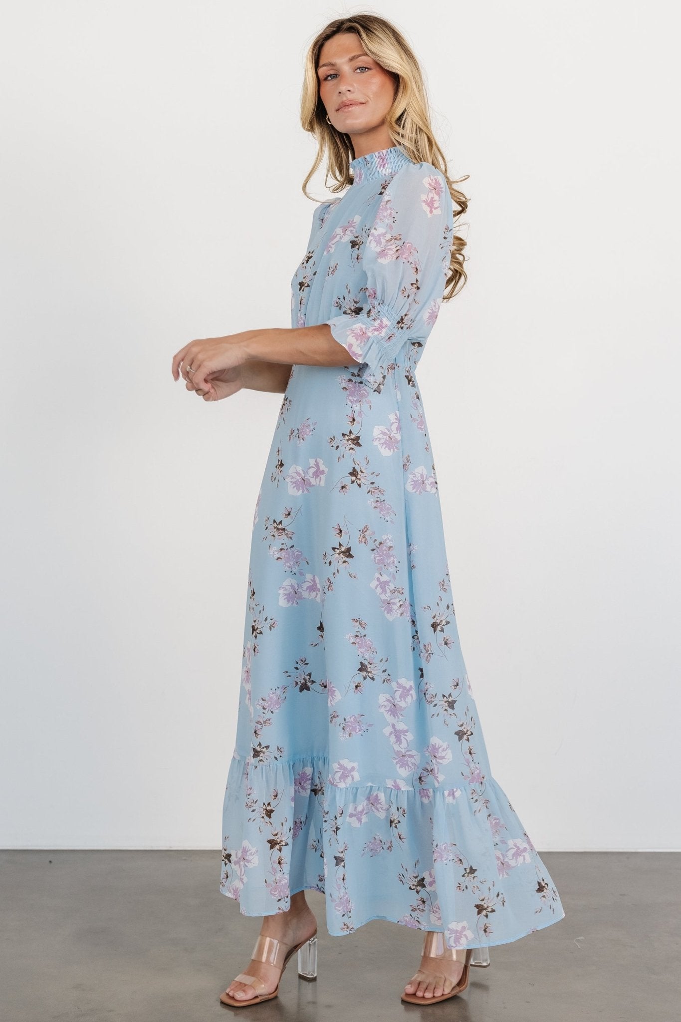 Marie Mock Neck Maxi Dress | Sky Blue Floral - Baltic Born