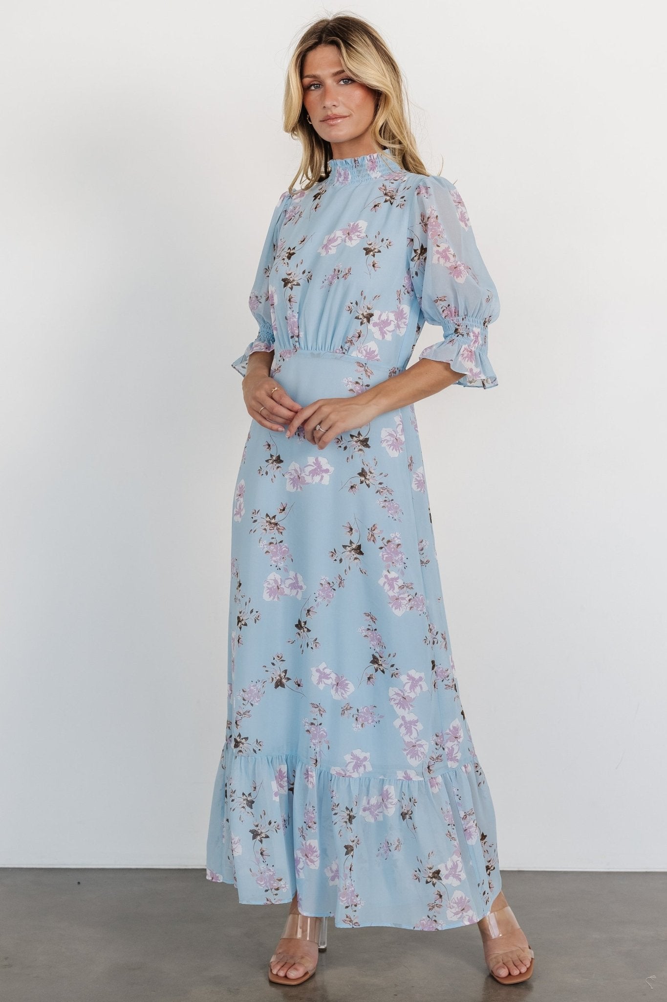 Marie Mock Neck Maxi Dress | Sky Blue Floral - Baltic Born