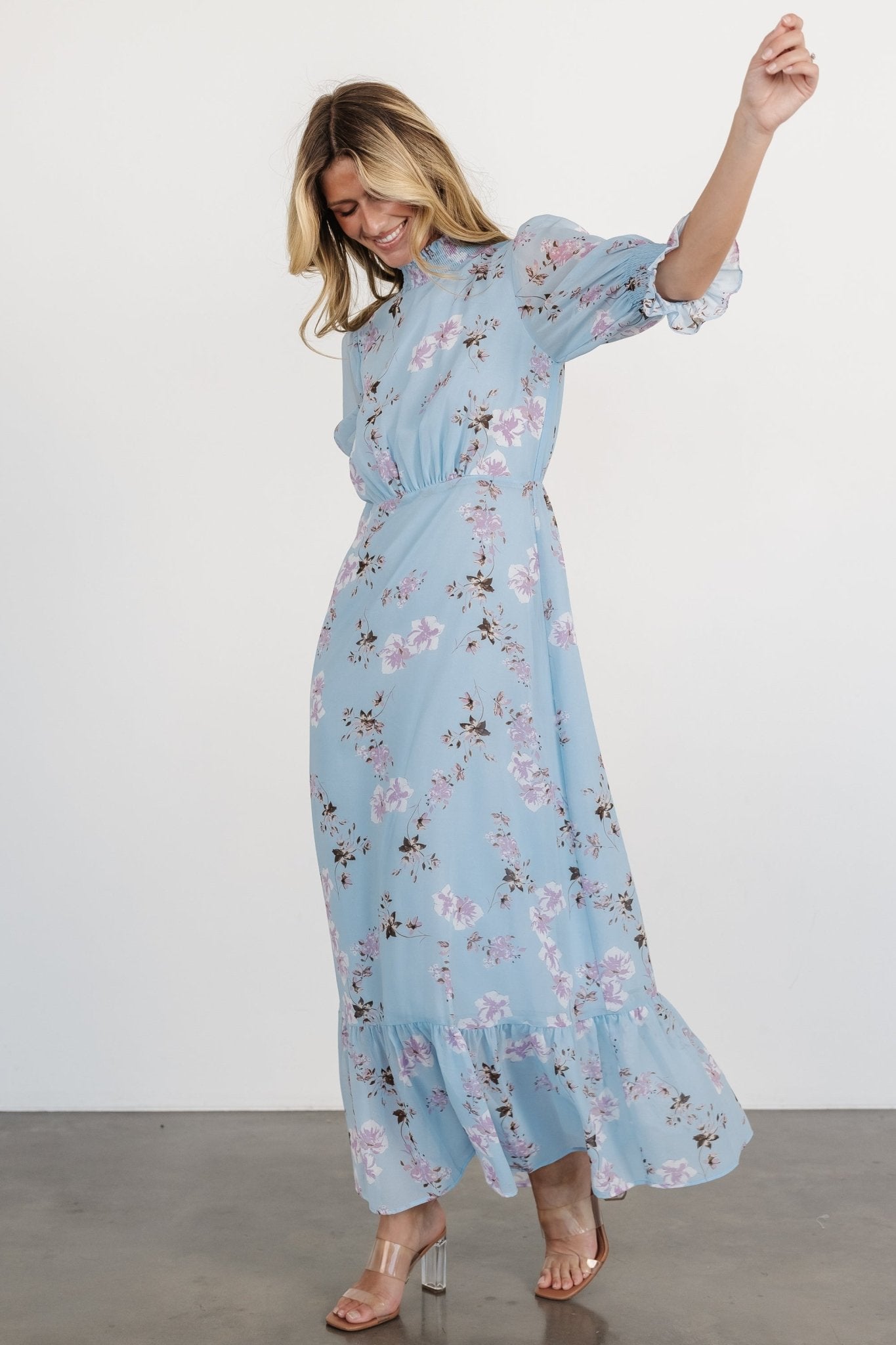 Marie Mock Neck Maxi Dress | Sky Blue Floral - Baltic Born