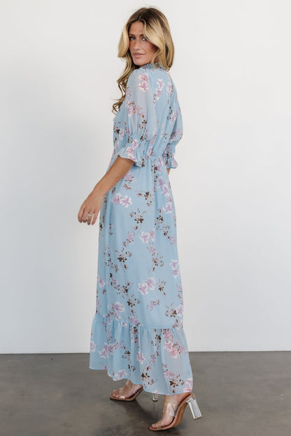 Marie Mock Neck Maxi Dress | Sky Blue Floral - Baltic Born