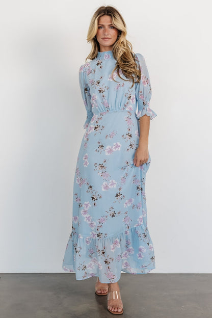 Marie Mock Neck Maxi Dress | Sky Blue Floral - Baltic Born