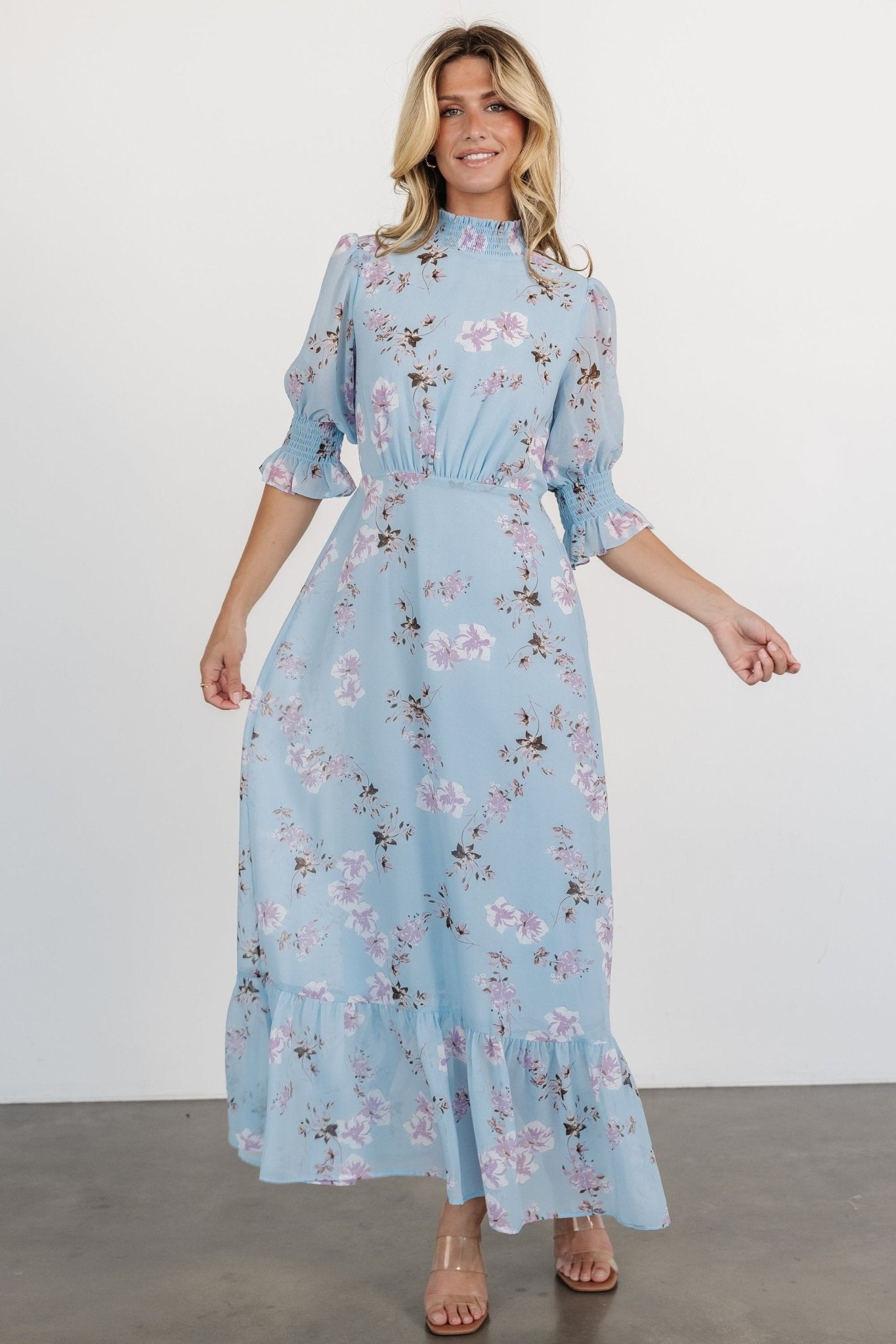 Marie Mock Neck Maxi Dress | Sky Blue Floral - Baltic Born