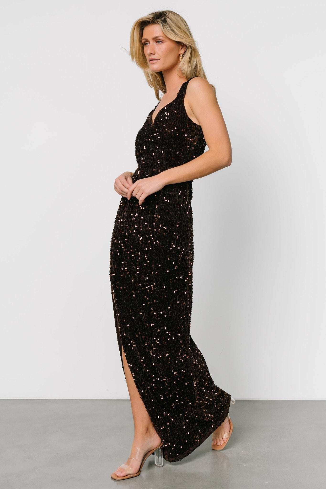 Marilyn Sequin Maxi Gown | Dark Brown - Baltic Born