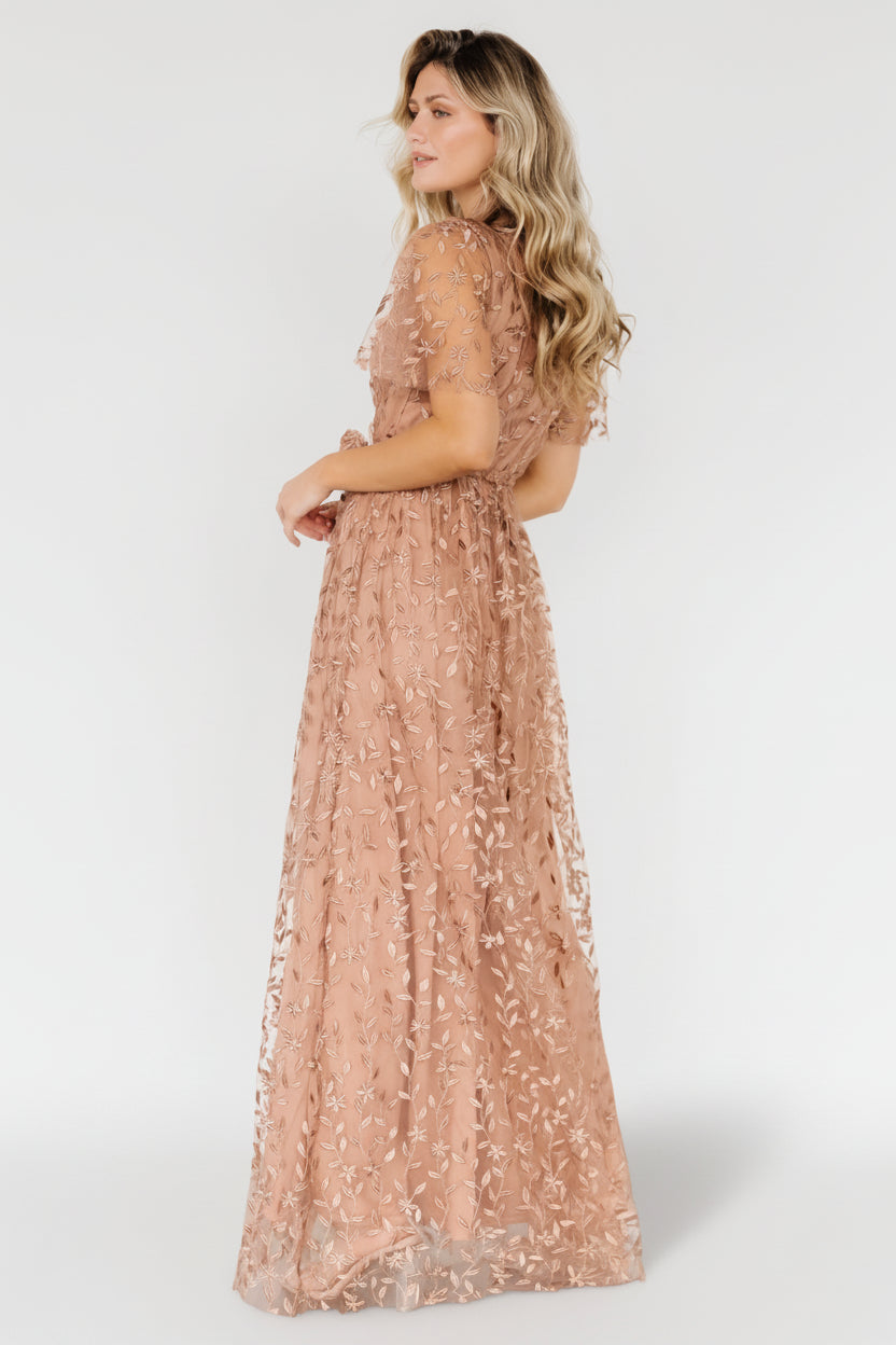 Baltic Born Womens Marseille Embossed Maxi Dress | Nude Rose