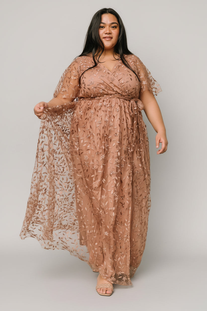 Baltic Born Womens Marseille Embossed Maxi Dress | Nude Rose
