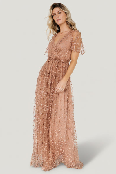 Marseille Embossed Maxi Dress, Nude Rose