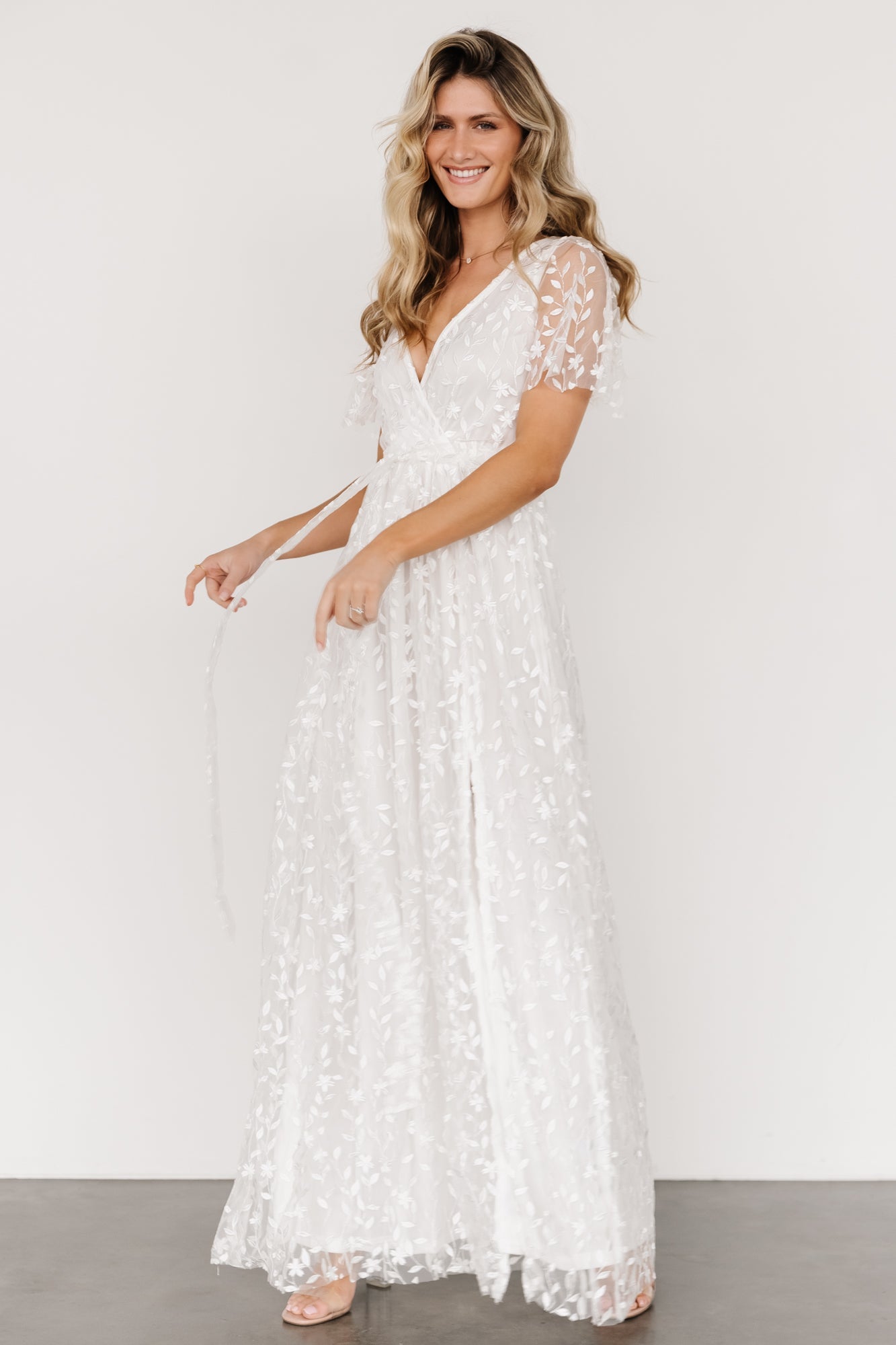 Marseille Embossed Maxi Dress White - Main Image