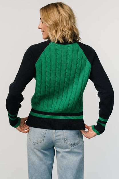 Marsha Cable Knit Sweater | Green + Navy - Baltic Born