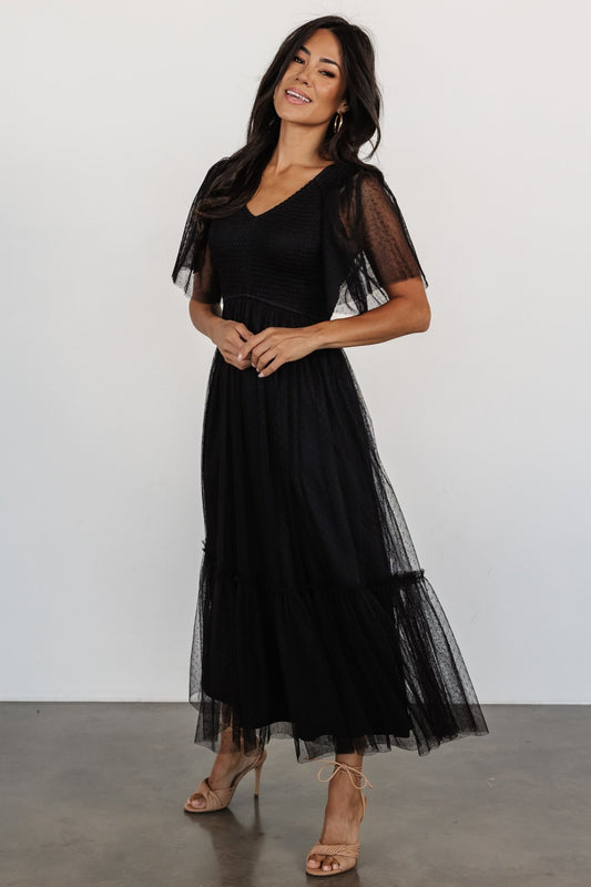 Martha Smocked Tulle Dress | Black - Baltic Born