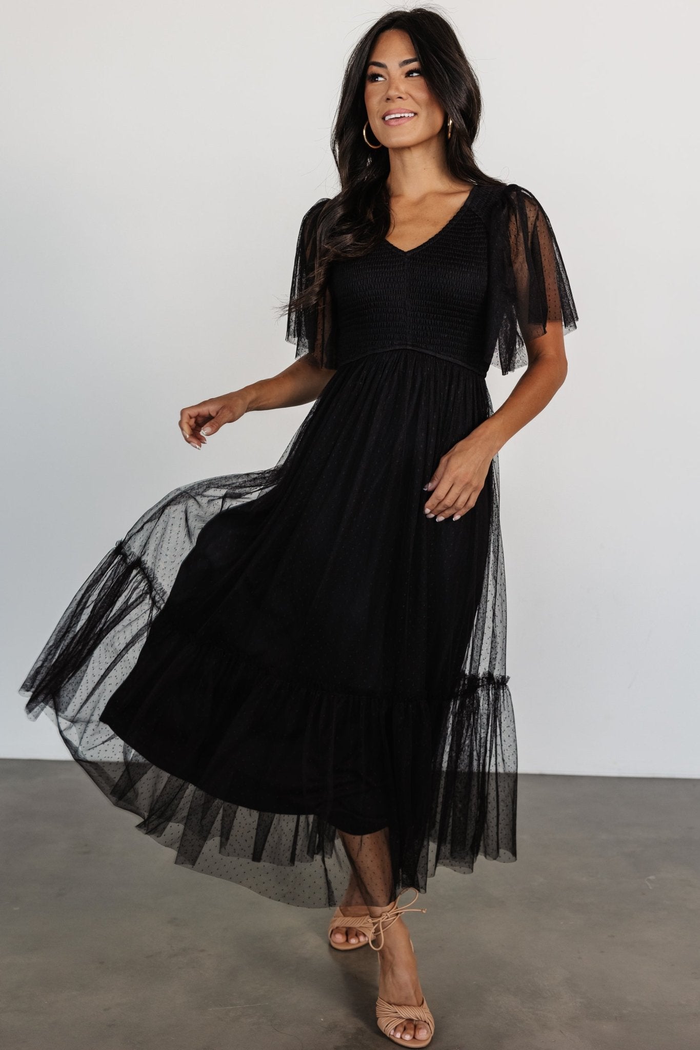 Martha Smocked Tulle Dress | Black - Baltic Born