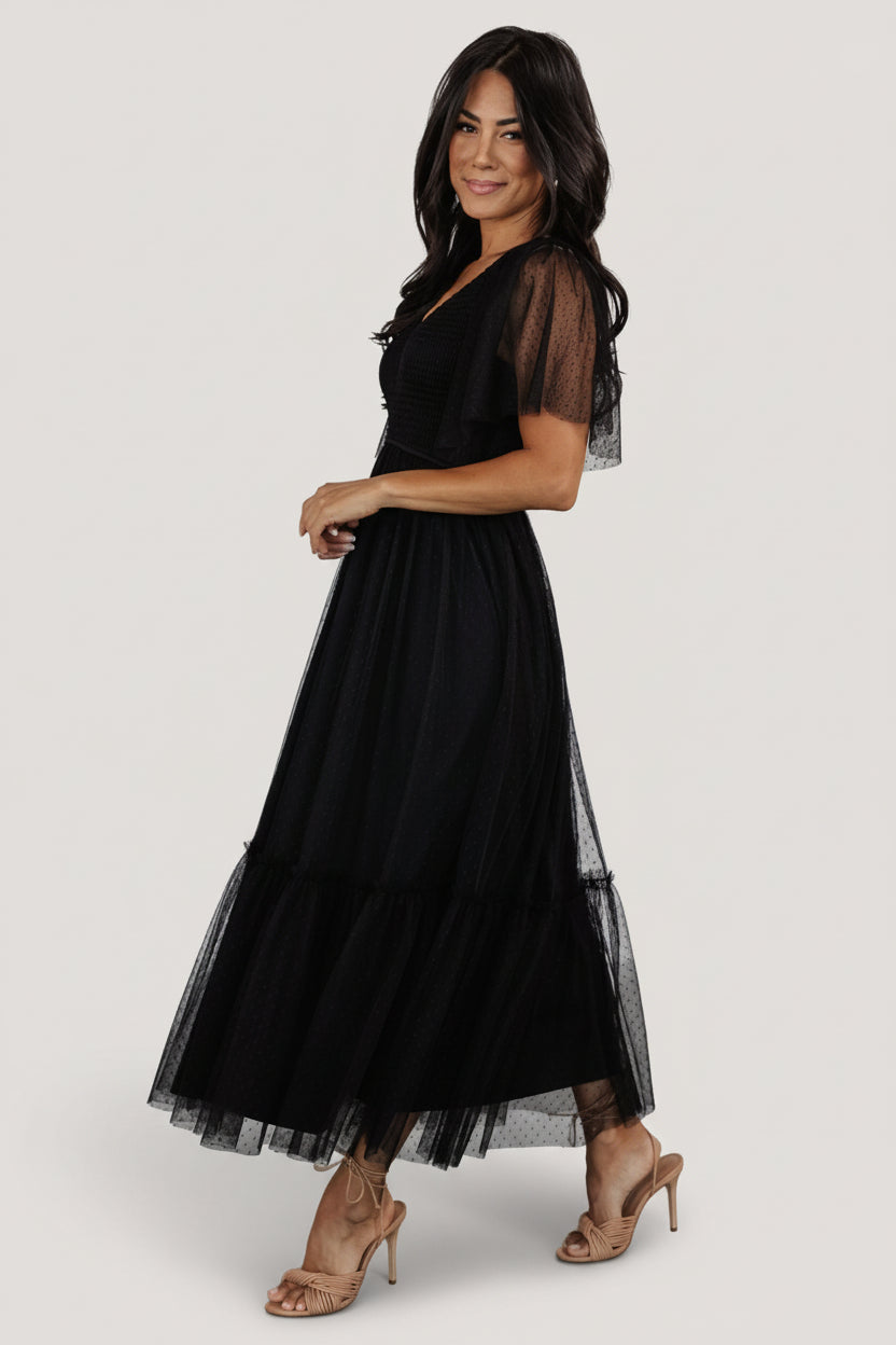 Martha Smocked Tulle Midi Dress Black | Baltic Born 1XL Martha Smocked Tulle Midi Dress Black | Baltic Born 1XL