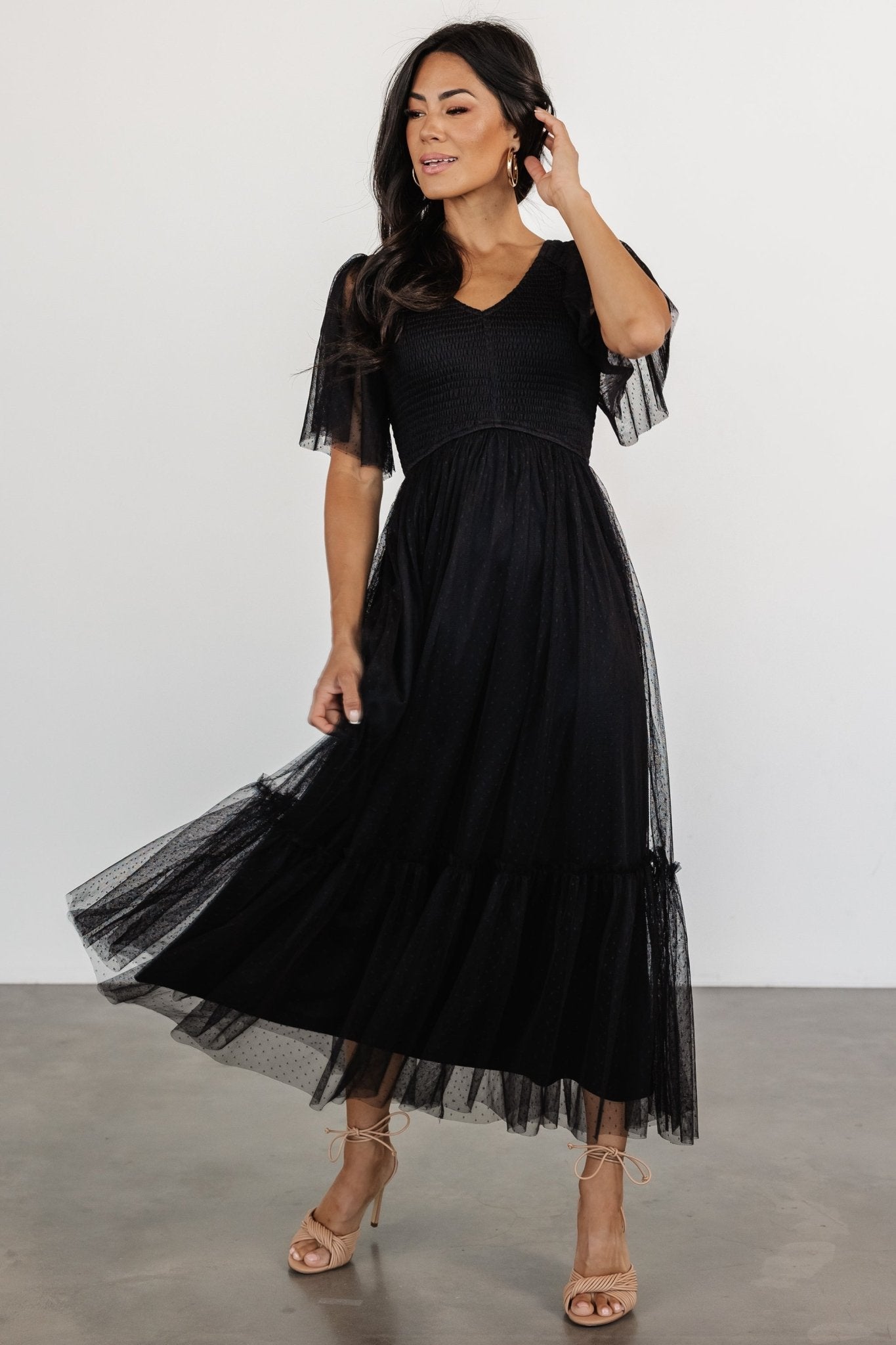 Martha Smocked Tulle Dress | Black - Baltic Born