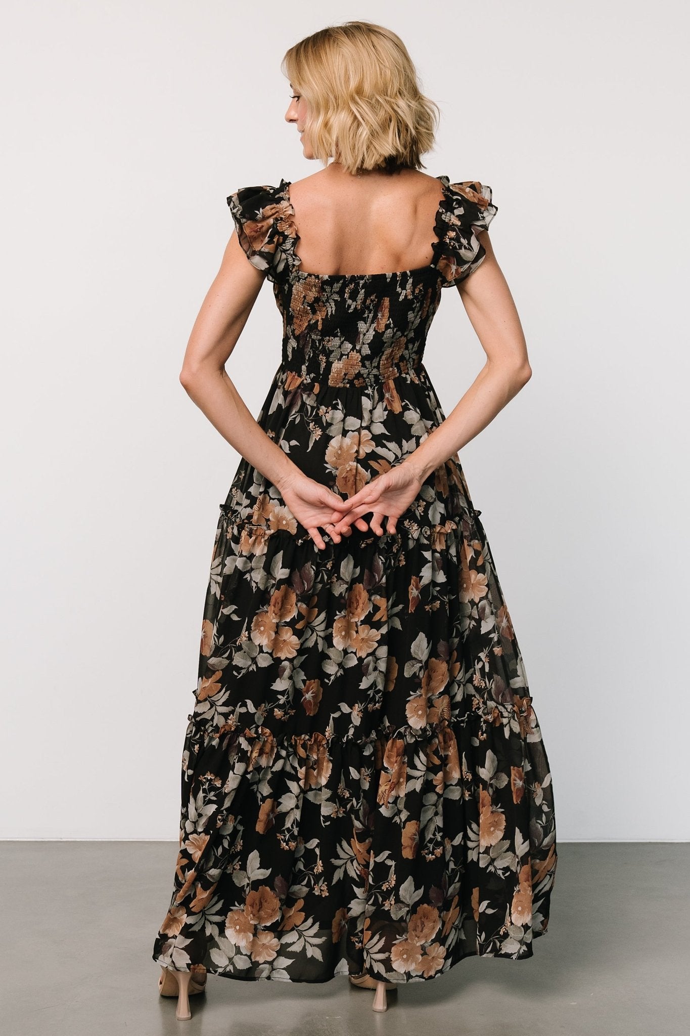 Martina Maxi Dress | Black + Copper Floral - Baltic Born