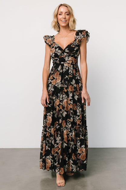 Martina Maxi Dress | Black + Copper Floral - Baltic Born