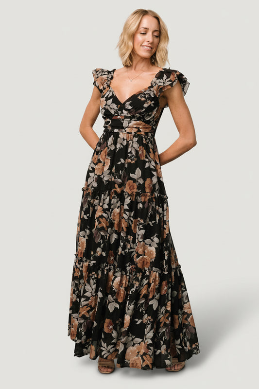 Baltic Born Womens Martina Maxi Dress | Black + Copper Floral