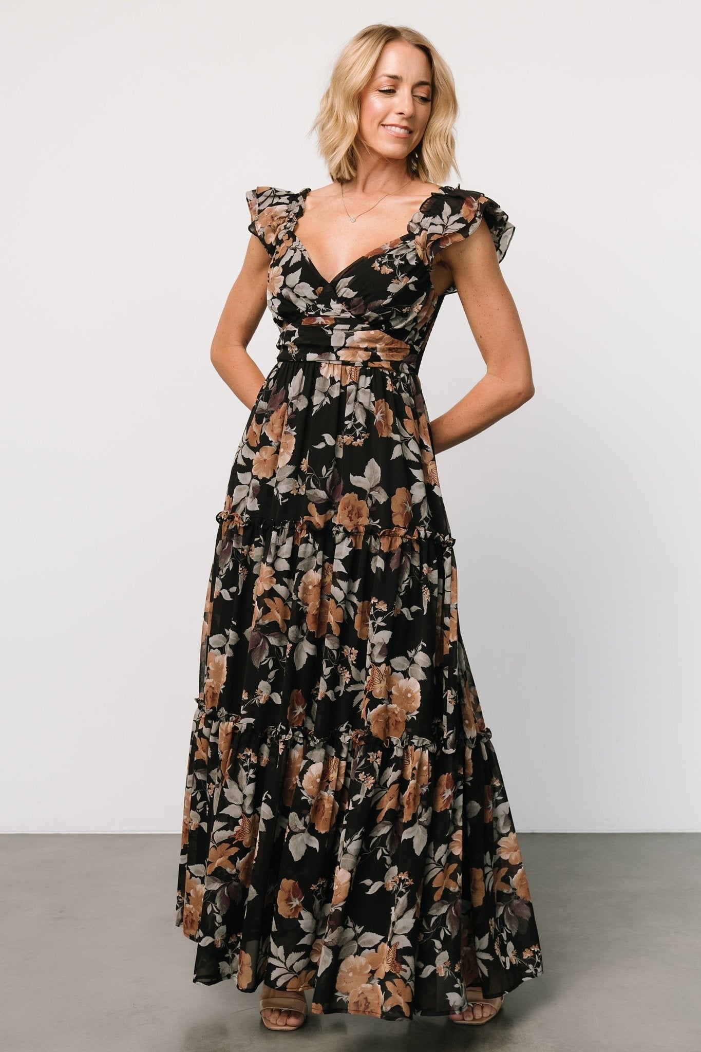 Martina Maxi Dress | Black + Copper Floral - Baltic Born