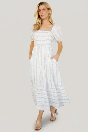 wannda floral chiffon puff sleeve dress in white Ivory Floral Puff Sleeve Maxi Dress - For The Bride