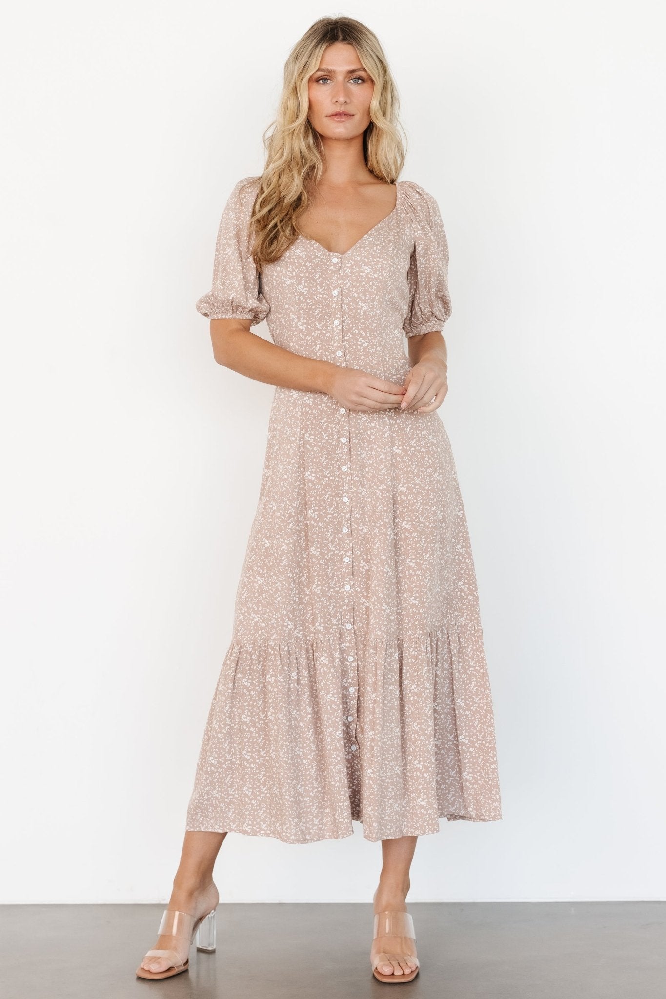 Mathilda Button Maxi Dress | Beige Floral - Baltic Born