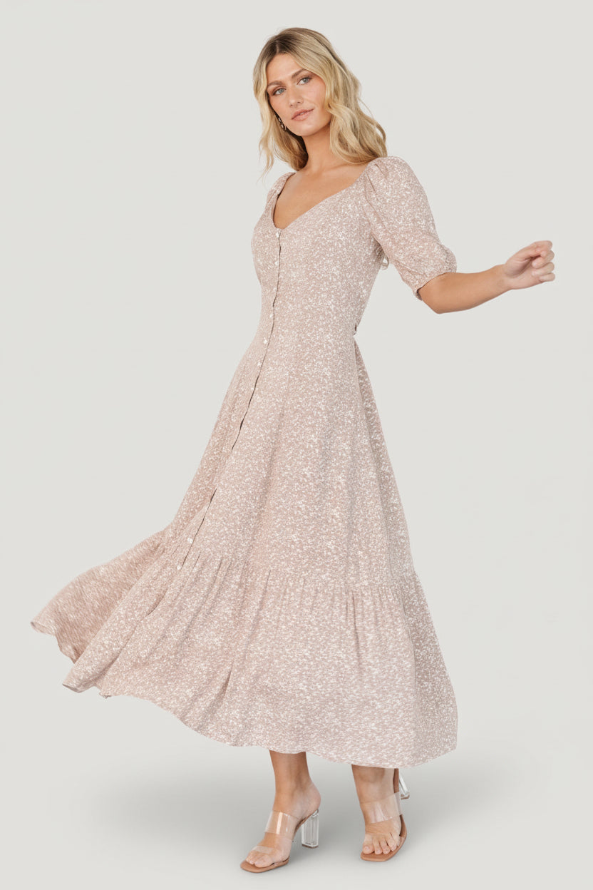 Mathilda Button Maxi Dress | Beige Floral Mathilda Button Maxi Dress | Beige Floral