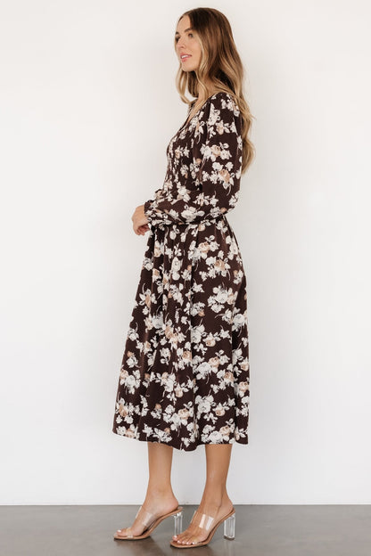 Matilda Smocked Midi Dress | Brown Floral - Baltic Born