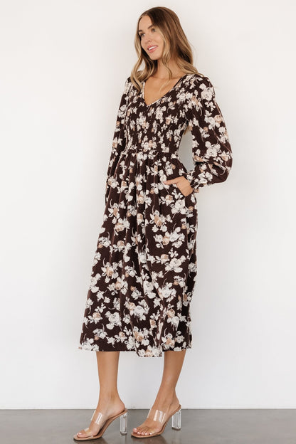 Matilda Smocked Midi Dress | Brown Floral - Baltic Born