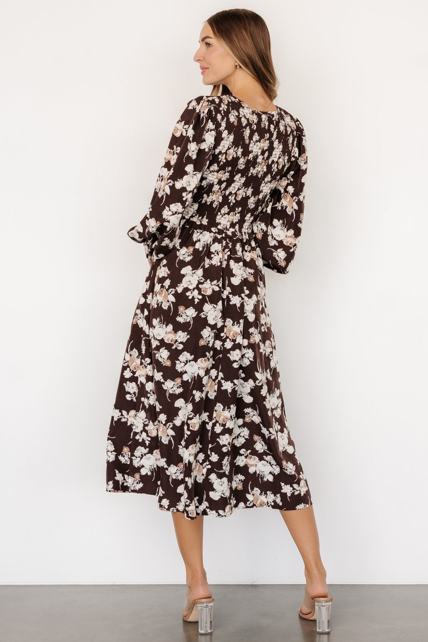 Matilda Smocked Midi Dress | Brown Floral - Baltic Born