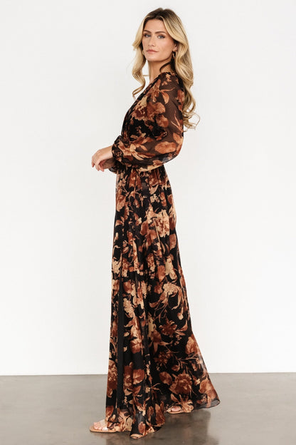 Maura Wrap Maxi Dress | Black Print - Baltic Born