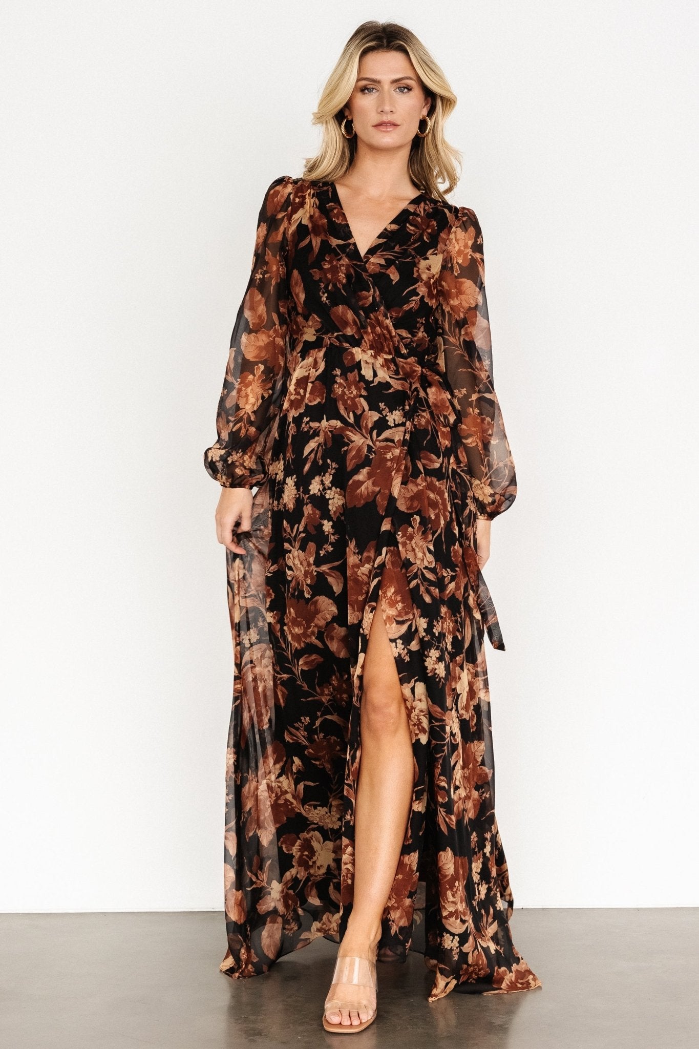 Maura Wrap Maxi Dress | Black Print - Baltic Born