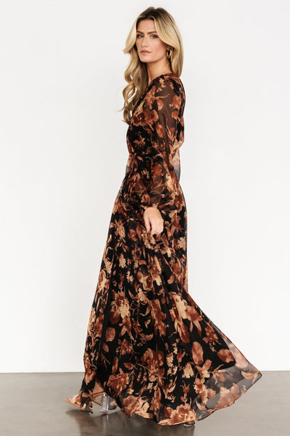 Maura Wrap Maxi Dress | Black Print - Baltic Born