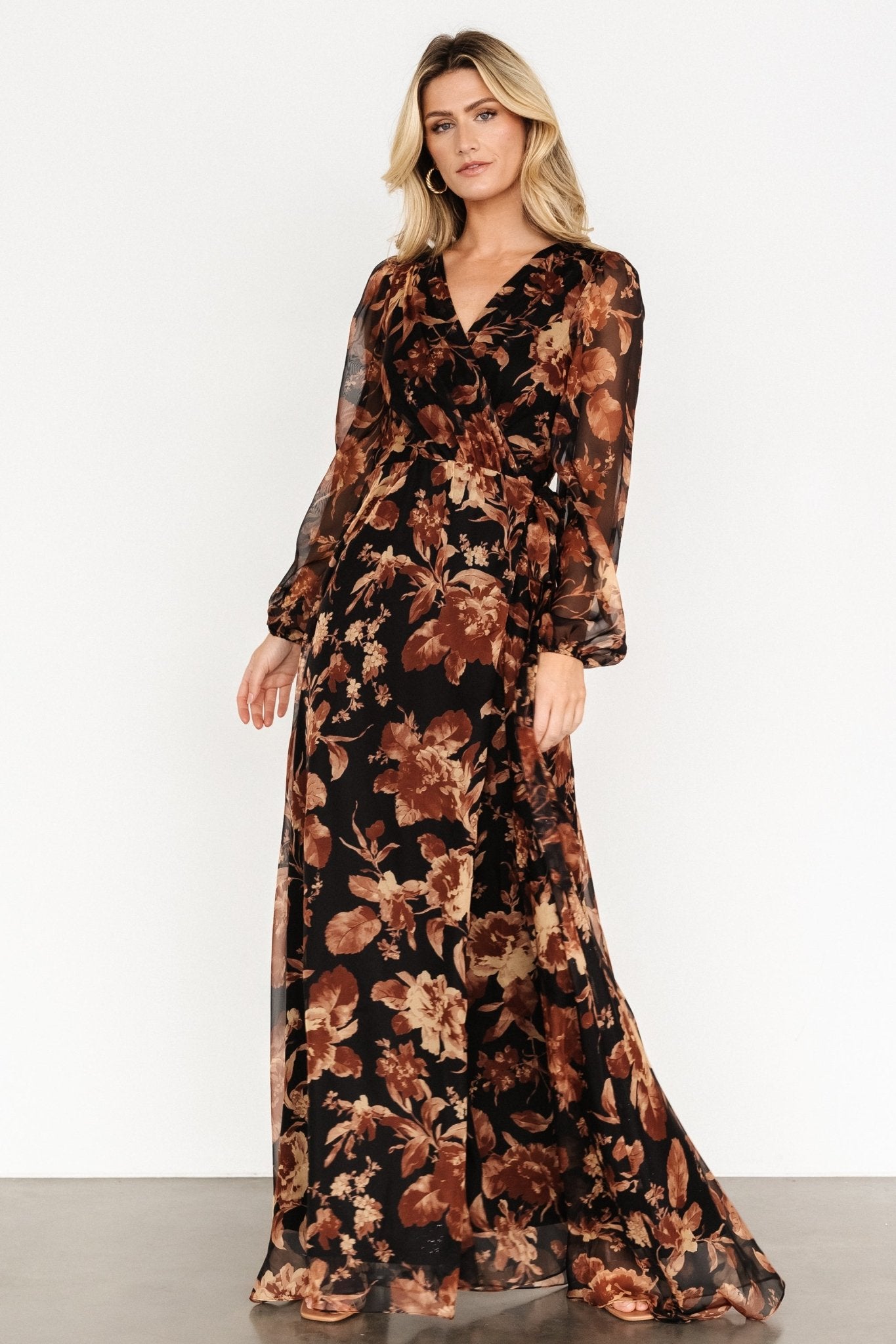 Maura Wrap Maxi Dress | Black Print - Baltic Born