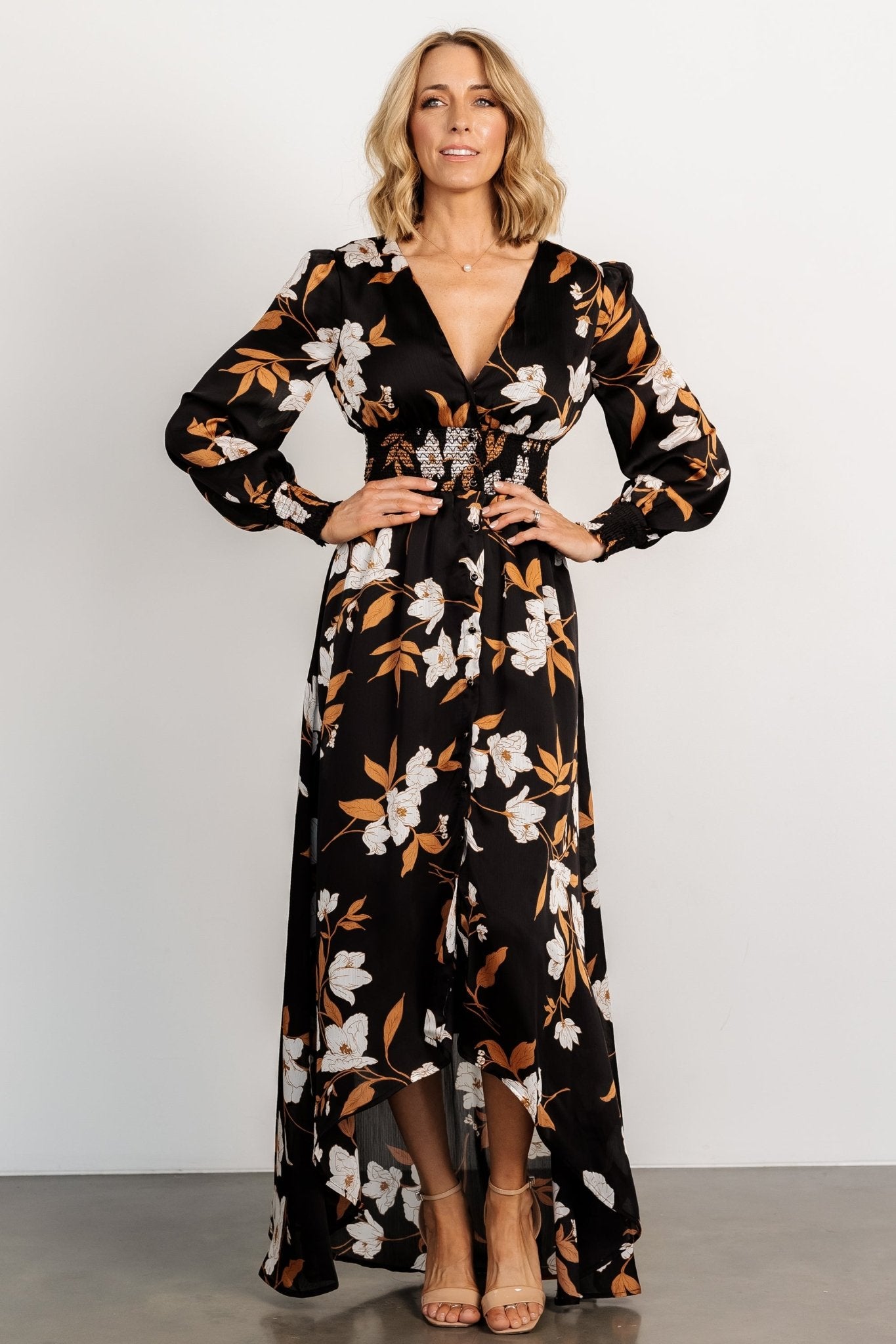 Mayfair High Low Maxi Dress | Black Floral - Baltic Born