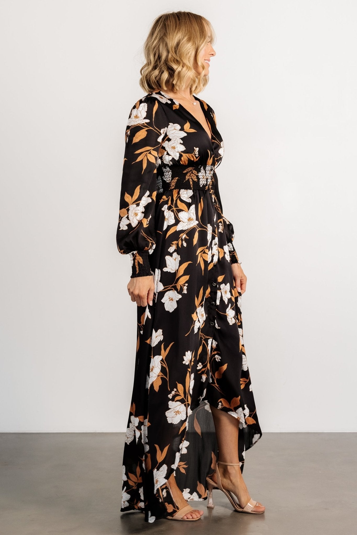 Mayfair High Low Maxi Dress | Black Floral - Baltic Born