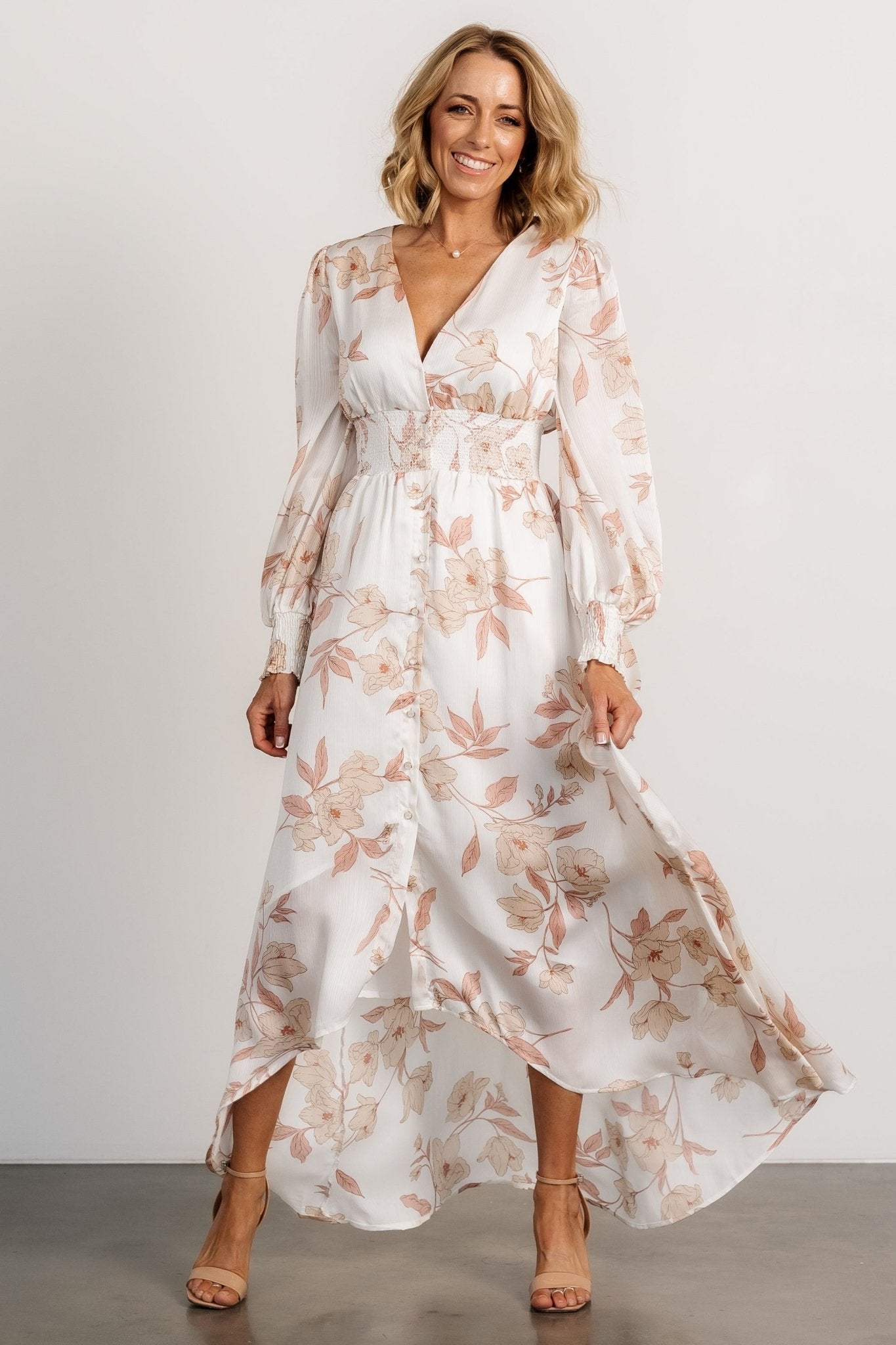 Mayfair High Low Maxi Dress | White Floral - Baltic Born