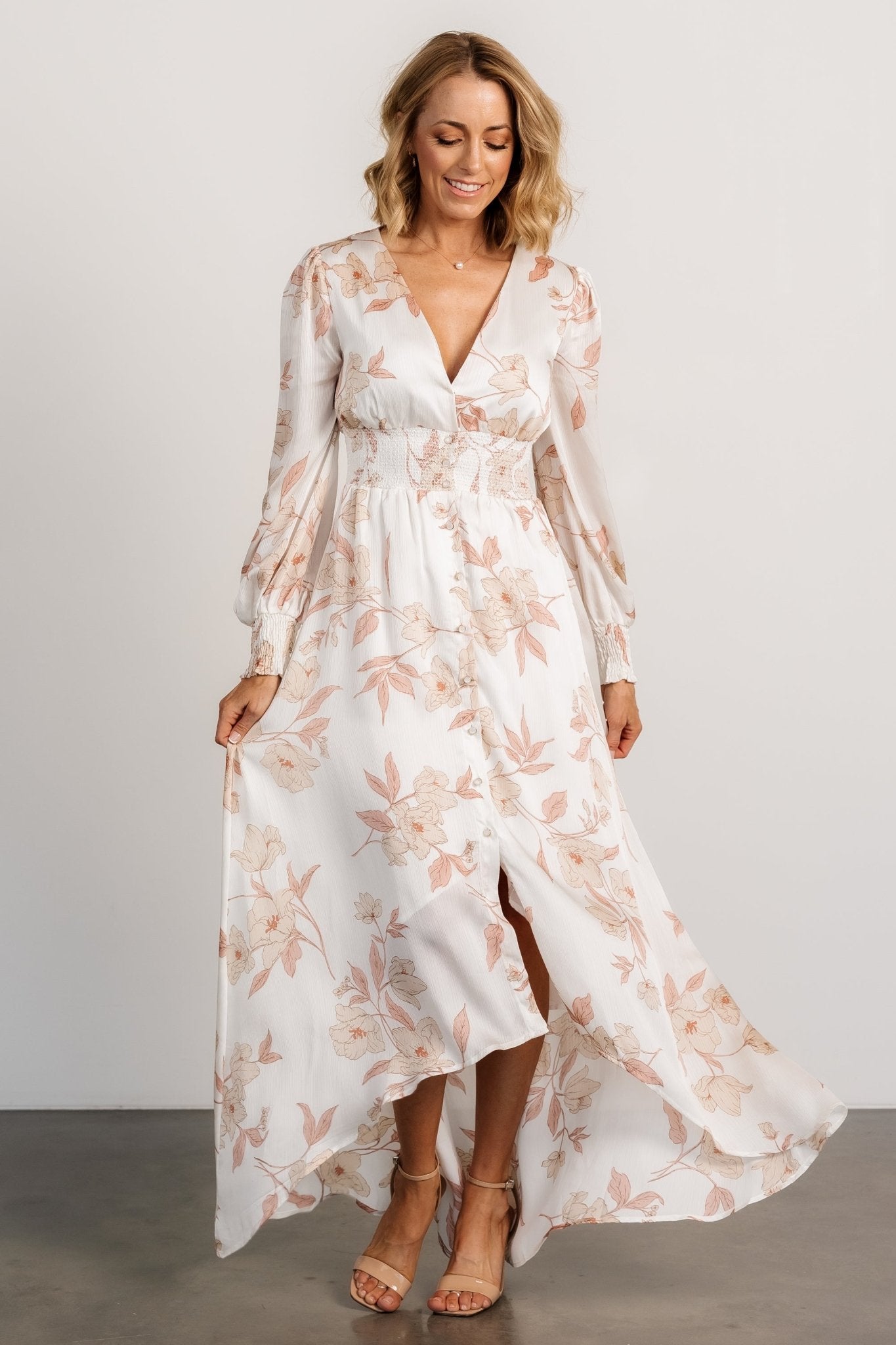 Mayfair High Low Maxi Dress | White Floral - Baltic Born