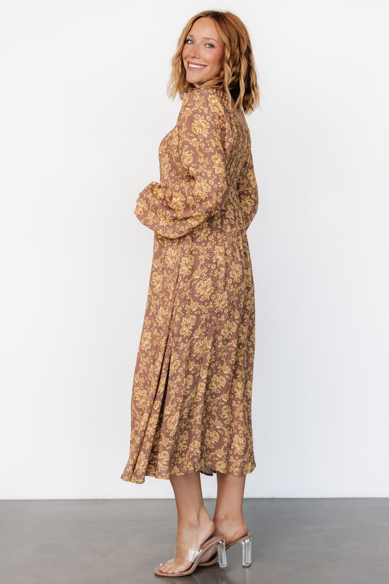 McKinney Dress | Brown + Gold Floral - Baltic Born