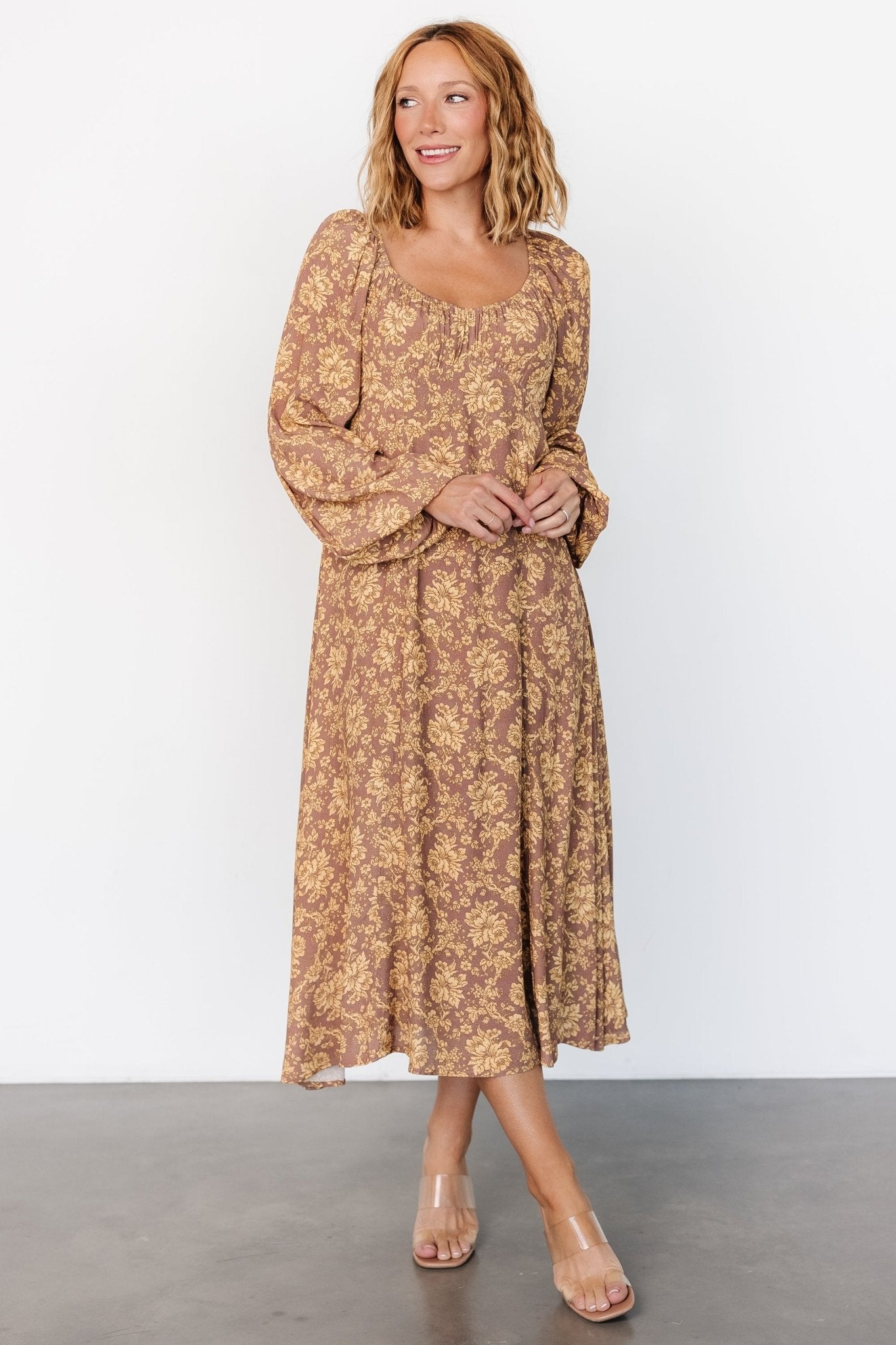 McKinney Dress | Brown + Gold Floral - Baltic Born