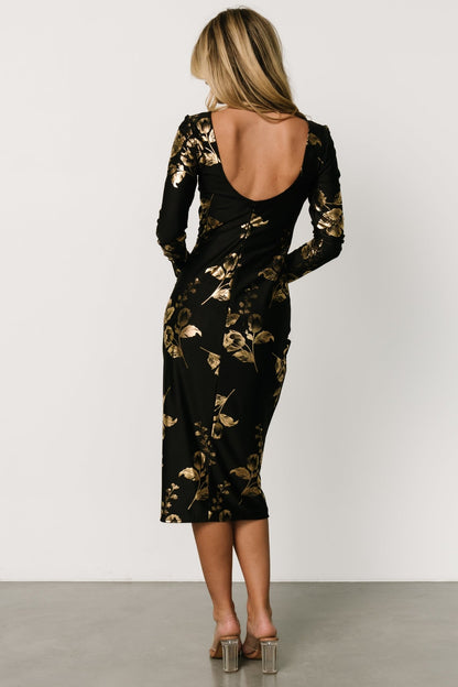 McQueen Midi Dress | Black + Gold - Baltic Born