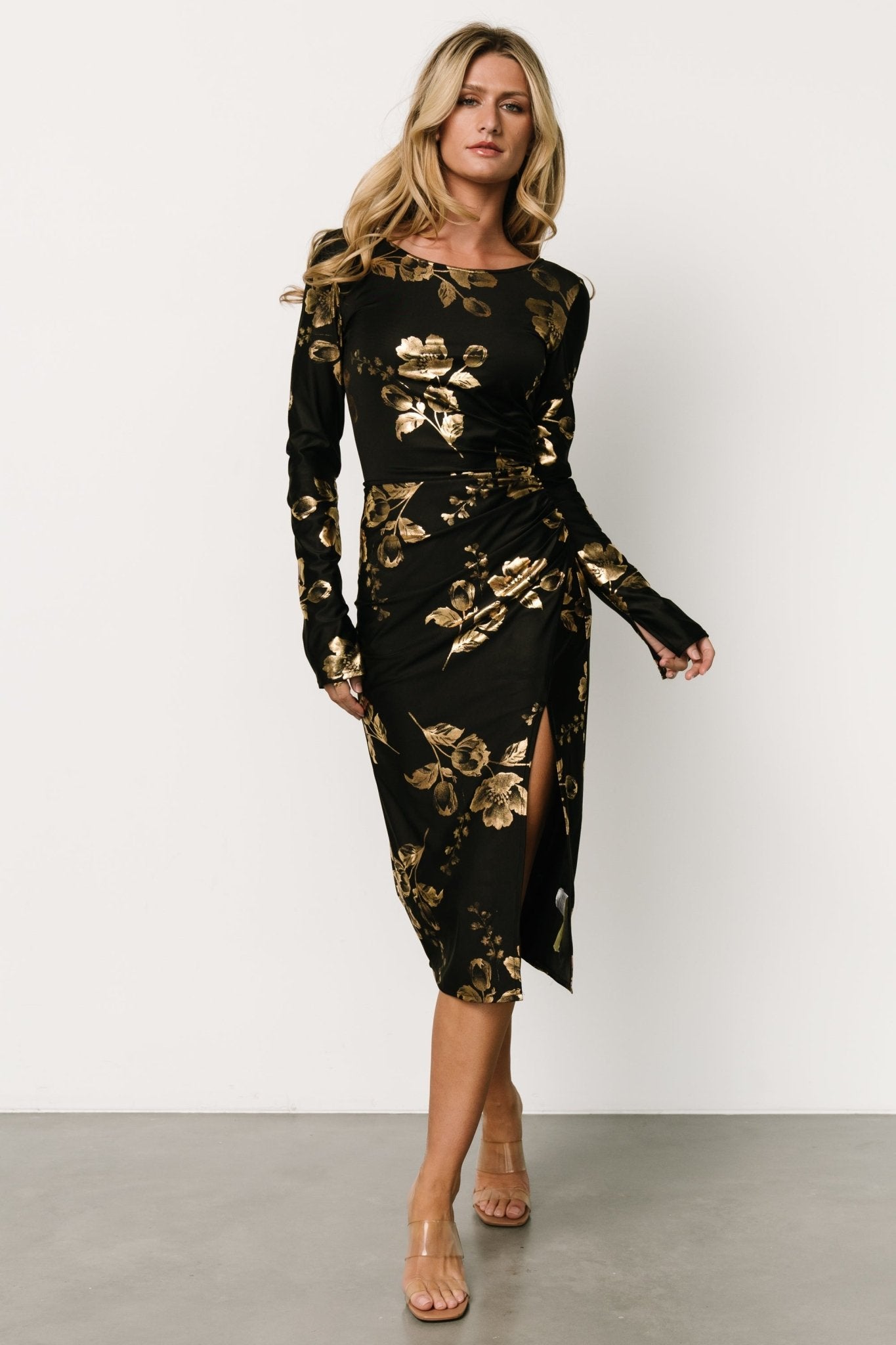 McQueen Midi Dress | Black + Gold - Baltic Born