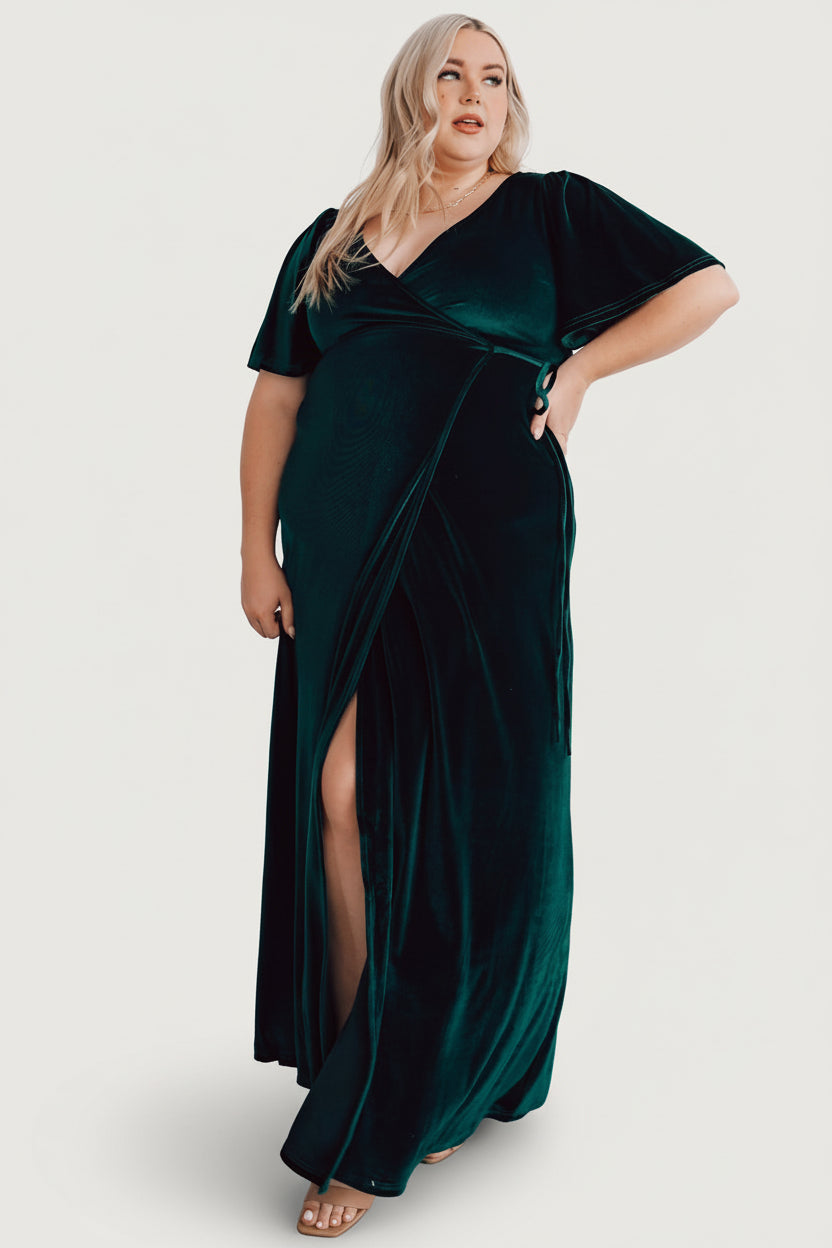 Meghan Velvet Wrap Maxi Dress | Emerald