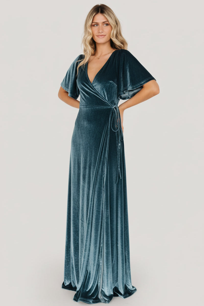 Meghan Velvet Wrap Maxi Dress | Persian Blue