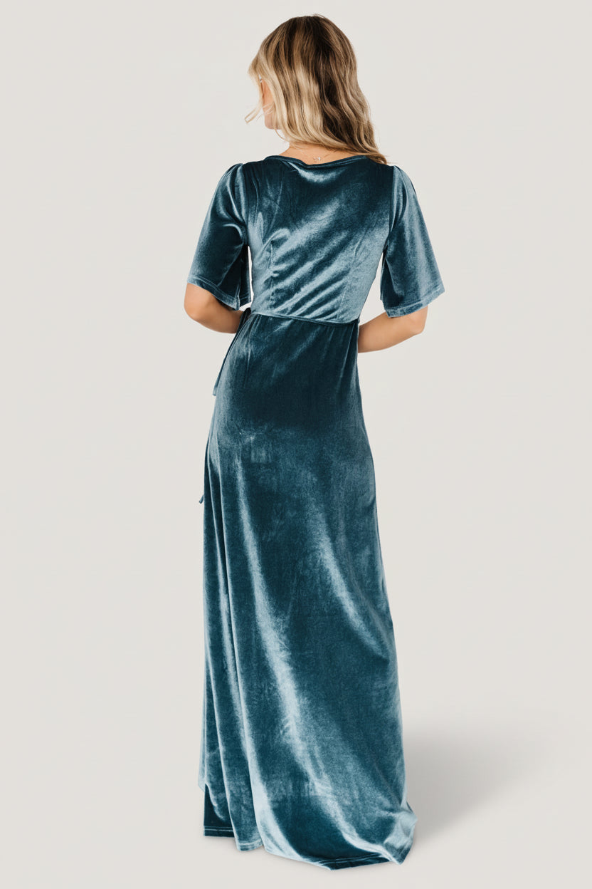 Meghan Velvet Wrap Maxi Dress | Persian Blue