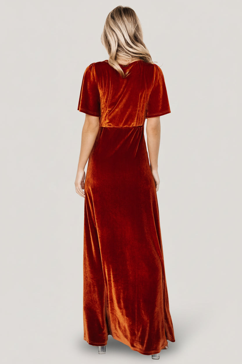 Meghan Velvet Wrap Maxi Dress | Rust