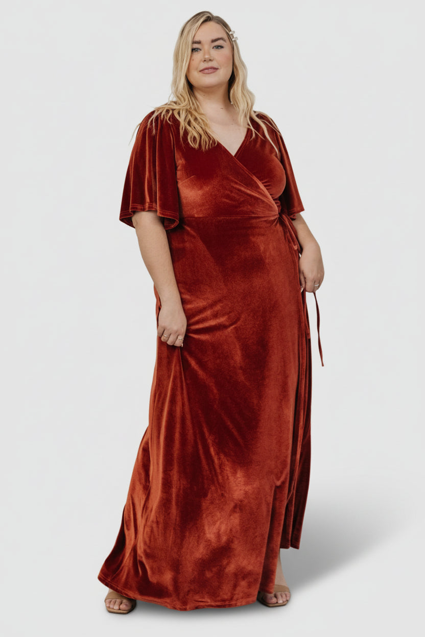 Baltic Born Womens Meghan Velvet Wrap Maxi Dress | Terracotta Baltic Born Womens Meghan Velvet Wrap Maxi Dress | Terracotta