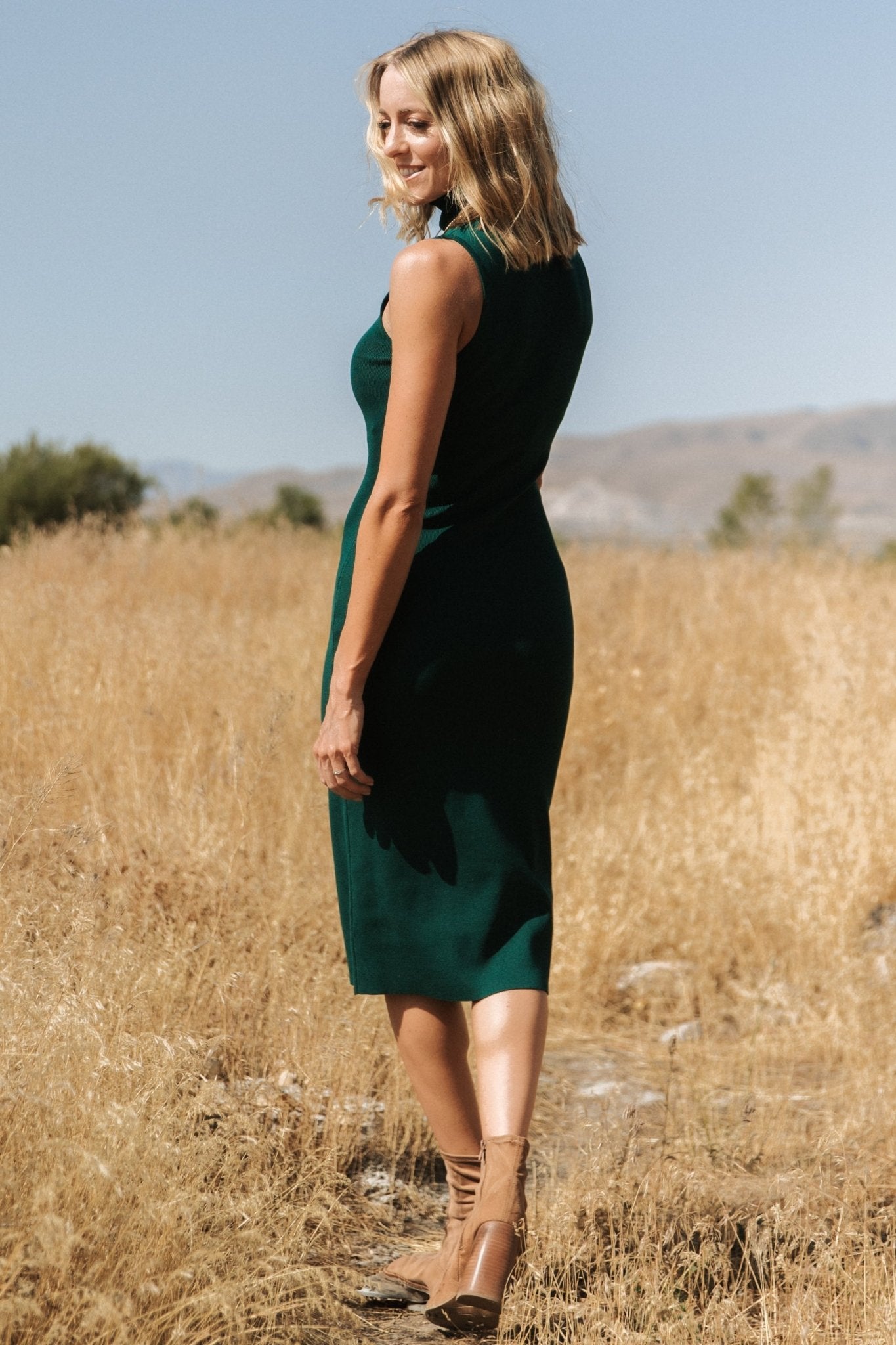 Laken Strapless Midi Dress in Emerald