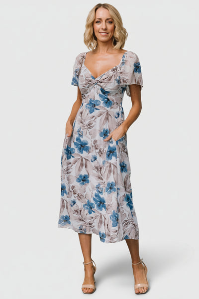 melinda body sculpting midi dress Baltic Born Womens Melinda Midi Dress | Blue Floral