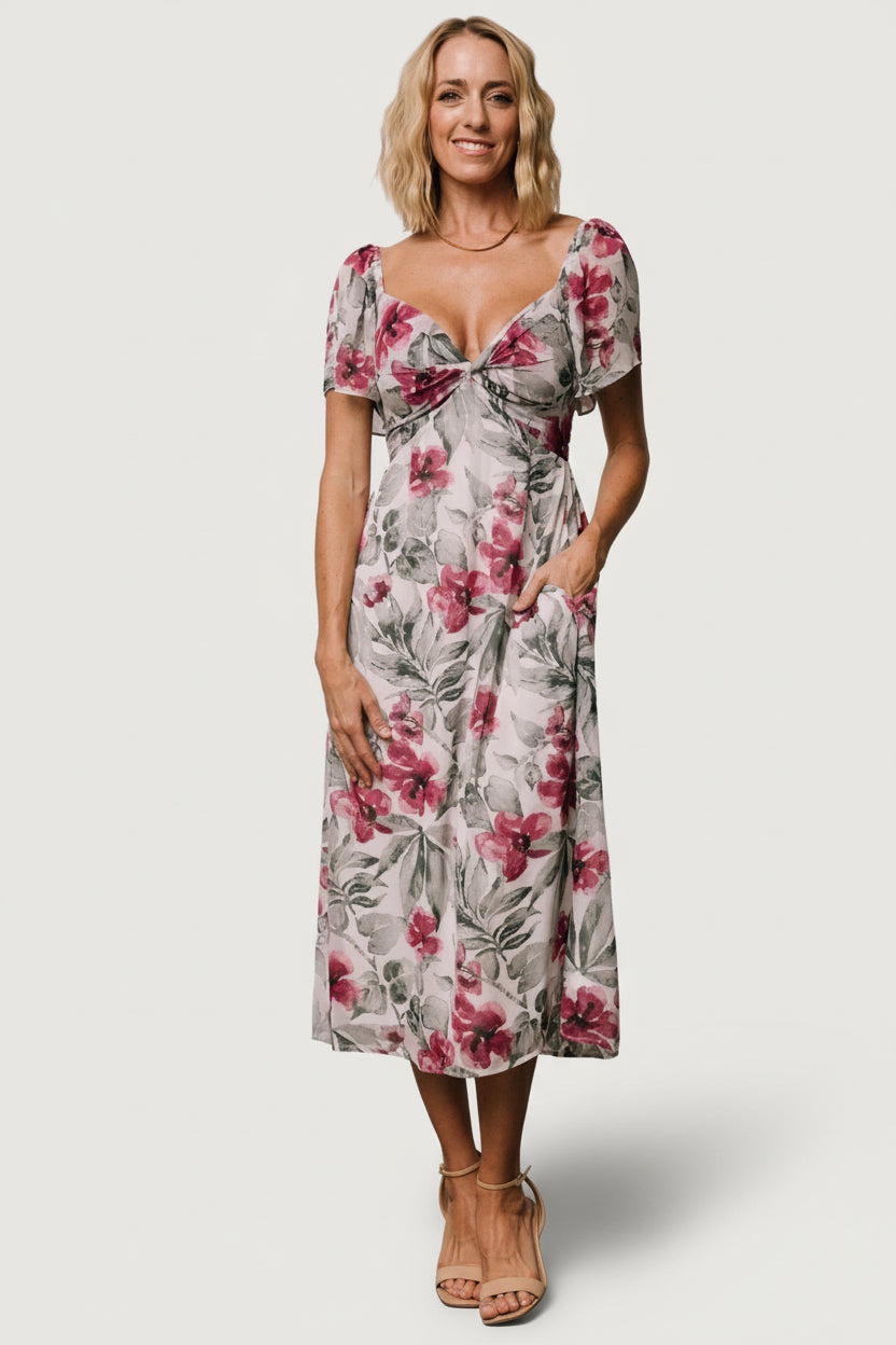 Baltic Born Womens Melinda Midi Dress | Pink Floral | Size: Medium Baltic Born Womens Melinda Midi Dress | Pink Floral | Size: Medium
