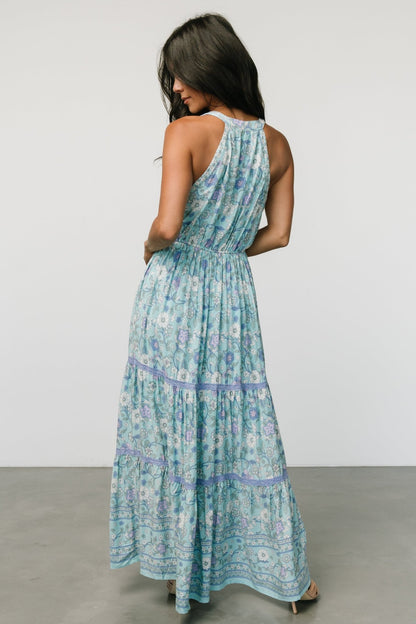 Meline Button Front Maxi Dress | Light Blue Multi - Baltic Born