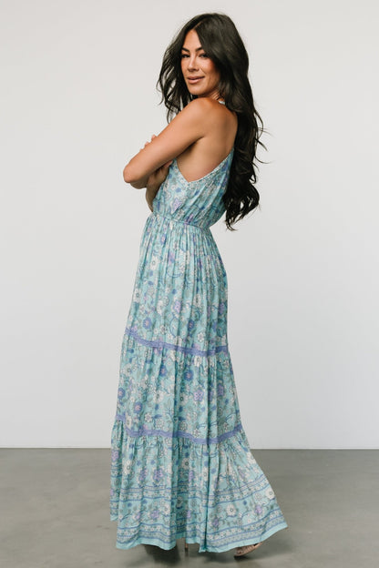 Meline Button Front Maxi Dress | Light Blue Multi - Baltic Born